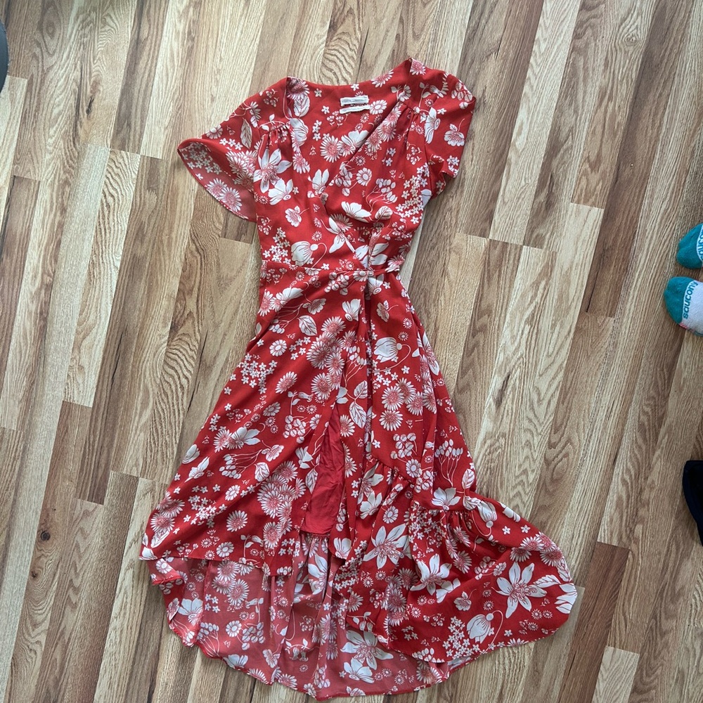 Urban Outfitters Red Floral High Low Dress